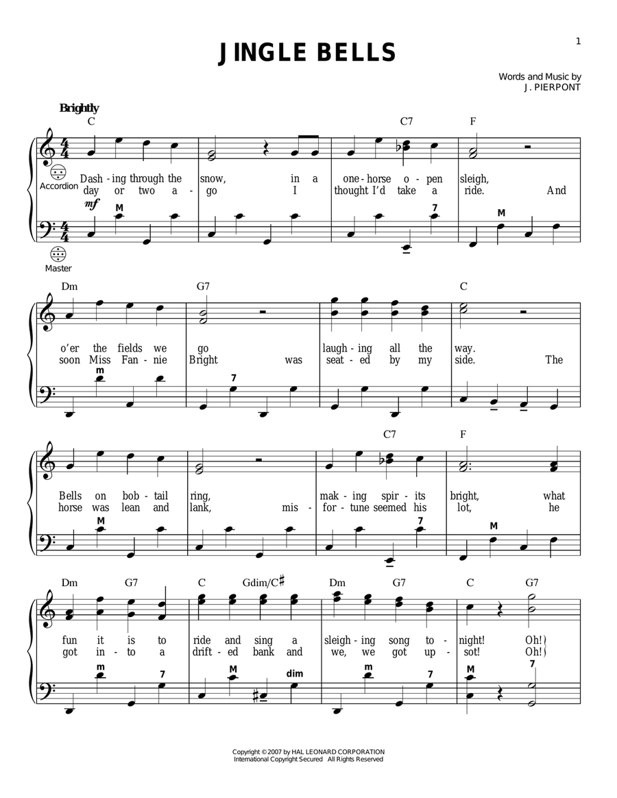 Jingle Bells Accordion scores gallery preview page 1
