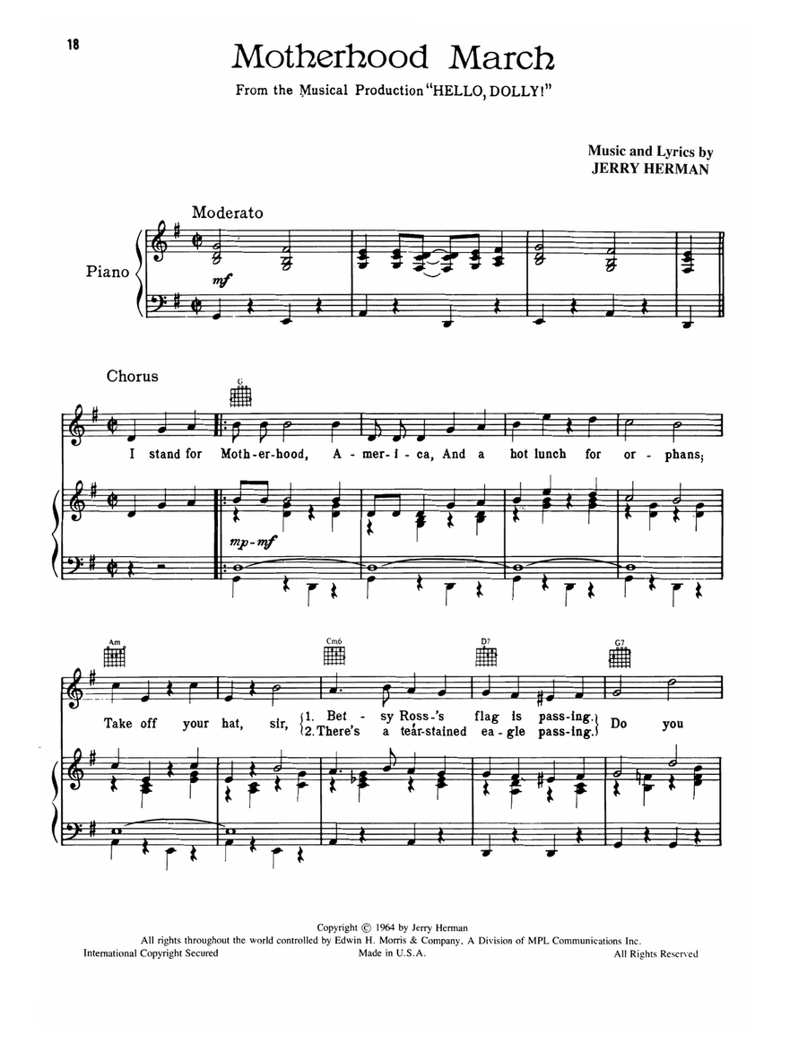 Motherhood March (from Hello, Dolly!) Piano, Vocal, Guitar scores gallery preview page 1