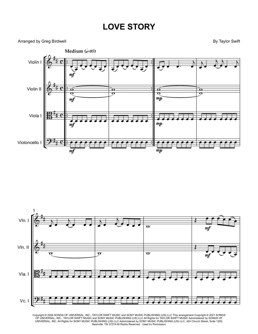 Love Story String Quartet scores gallery preview page 1