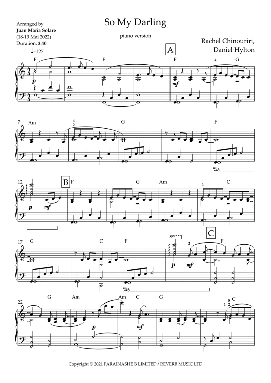 So My Darling Piano Solo scores gallery preview page 1