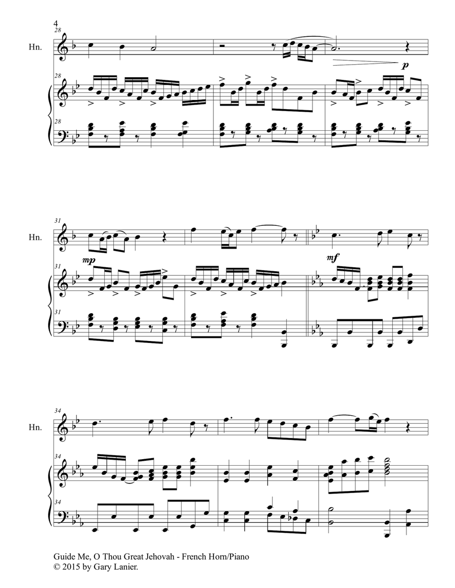 GUIDE ME, O THOU GREAT JEHOVAH (Duet – French Horn and Piano/Score and Parts) Brass Duet scores gallery preview page 5