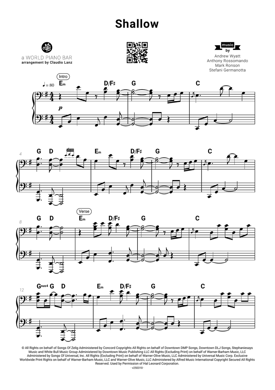 Shallow Piano Solo scores gallery preview page 1