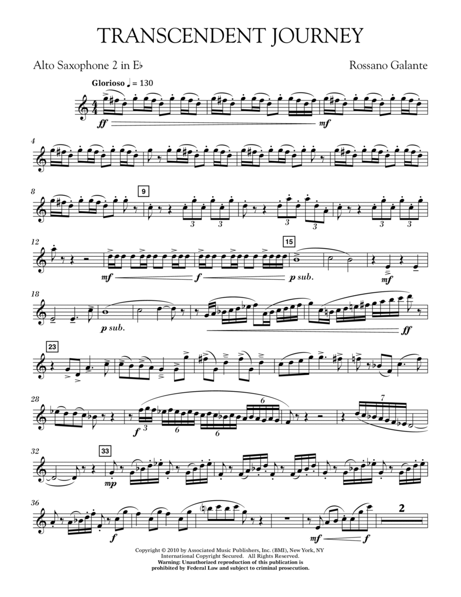 Transcendent Journey - Eb Alto Saxophone 2 Alto Saxophone scores gallery preview page 1