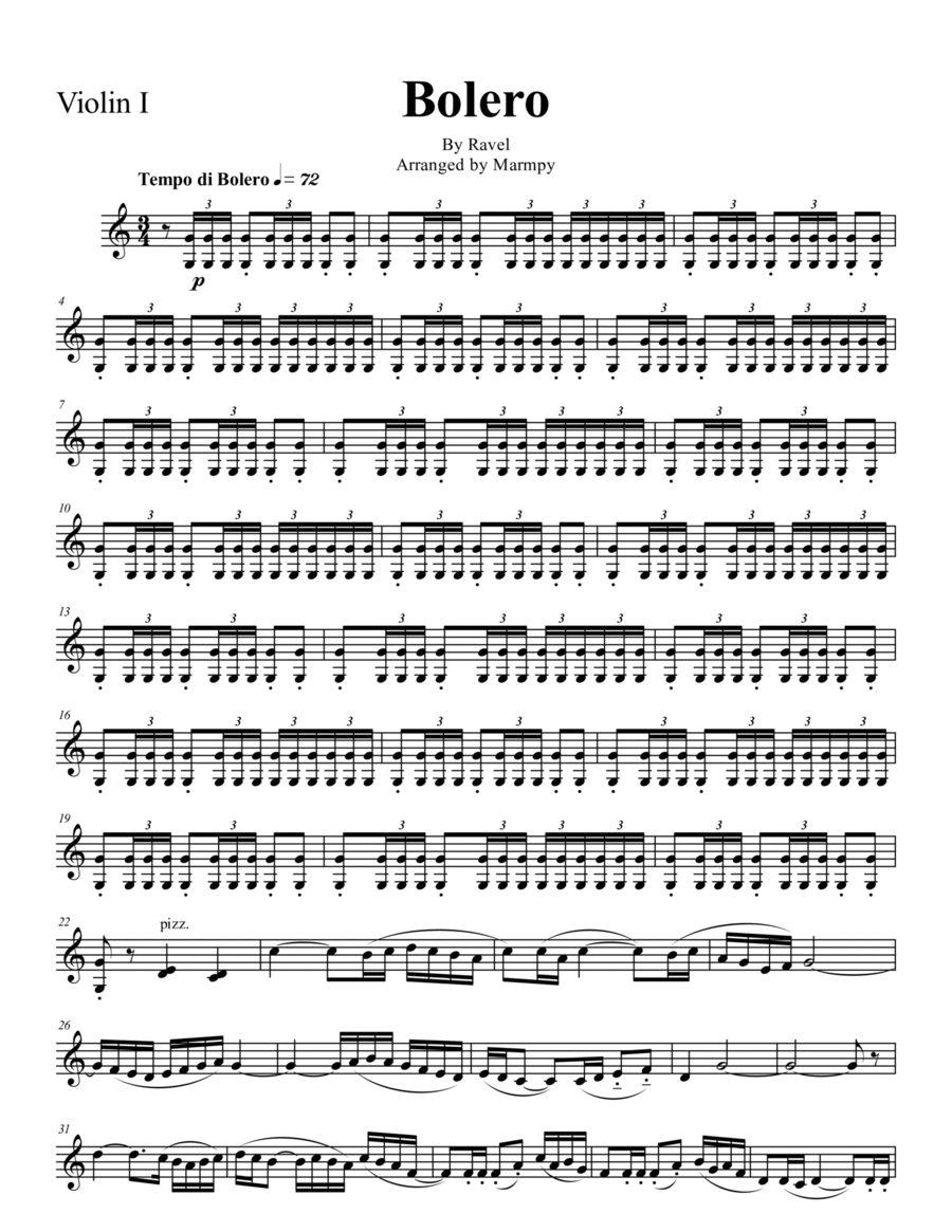 Bolero by Ravel (arranged for String Trio) String Trio scores gallery preview page 1