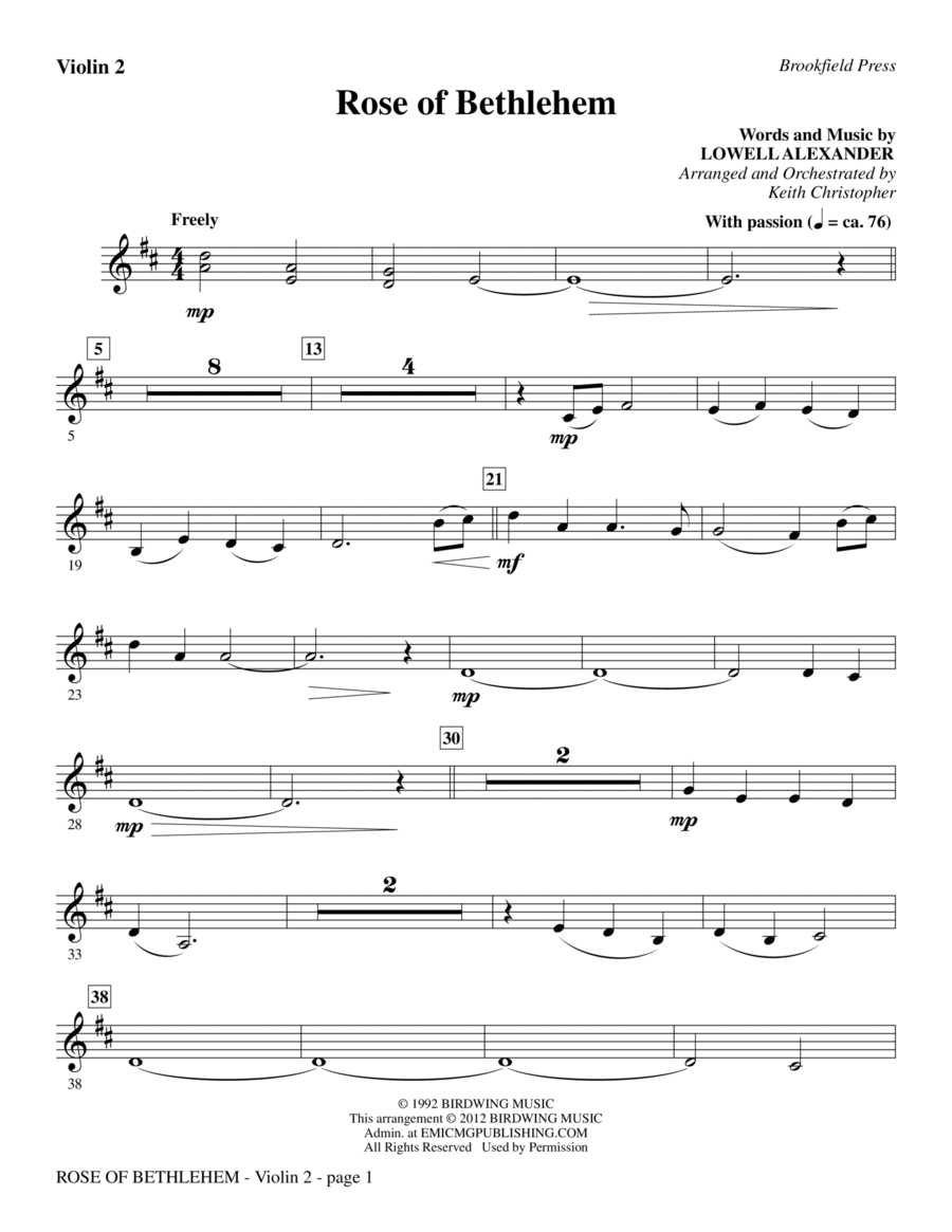 Rose Of Bethlehem - Violin 2 Choir scores gallery preview page 1