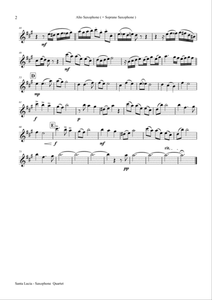 Santa Lucia - Italian Folk Song - Here in the twighlight - Saxophone Quartet Saxophone Quartet scores gallery preview page 5