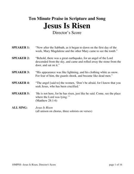Ten Minute Praise in Scripture and Song--Jesus Is Risen (Children's Program)