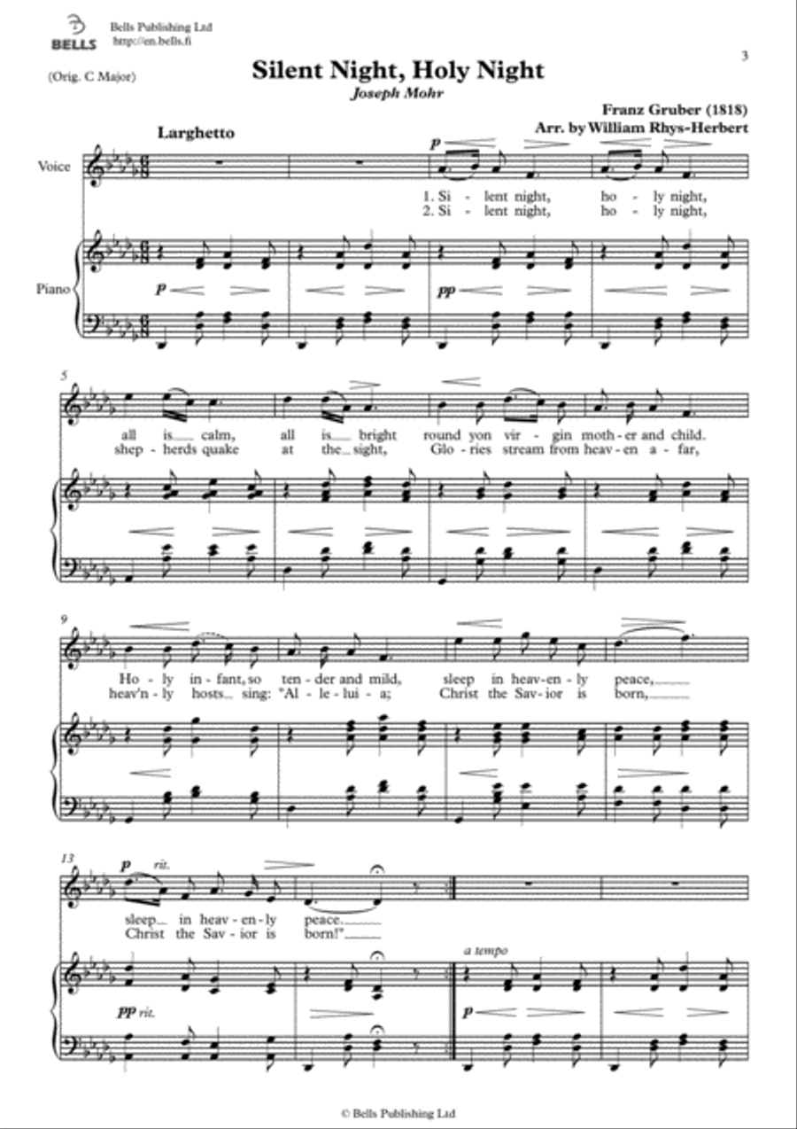 Silent Night, Holy Night (D-flat Major) Voice Solo scores gallery preview page 1