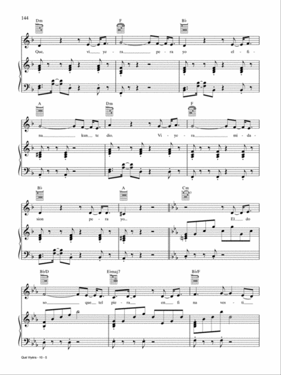 Qué Viyéra Piano, Vocal, Guitar scores gallery preview page 5