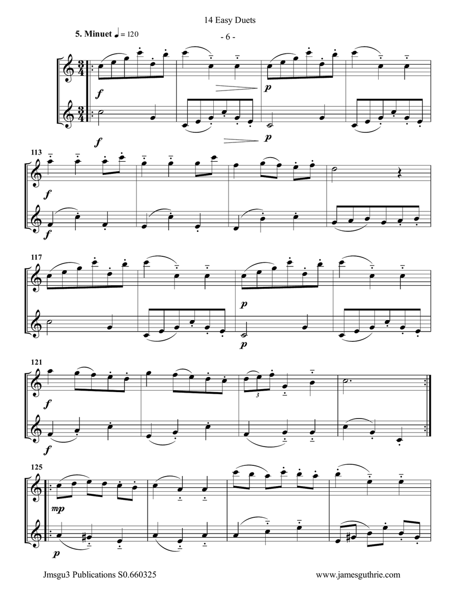 Bach: 14 Easy Duets for Alto & Baritone Sax Woodwind Duet scores gallery preview page 6