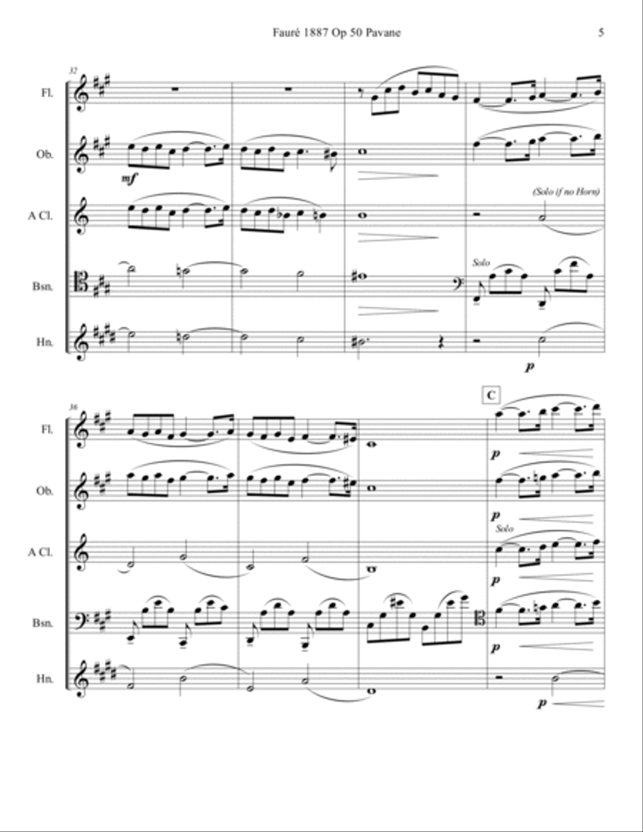 Fauré 1887 Op 50 Pavane Woodwind Quintet Woodwind Quintet scores gallery preview page 5