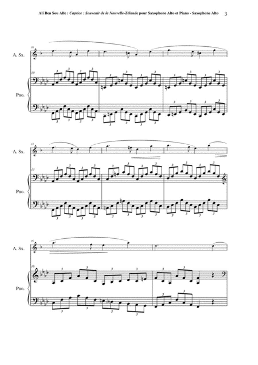 Ali Ben Sou Alle: Caprice : Souvenir de la Nouvelle-Zélande for alto saxophone and piano Alto Saxophone scores gallery preview page 3