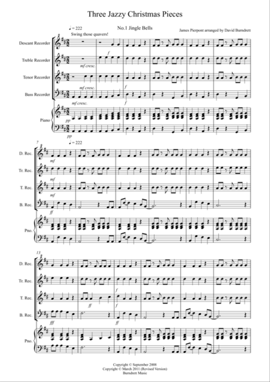 3 Jazzy Christmas Pieces for Recorder Quartet Recorder scores gallery preview page 1