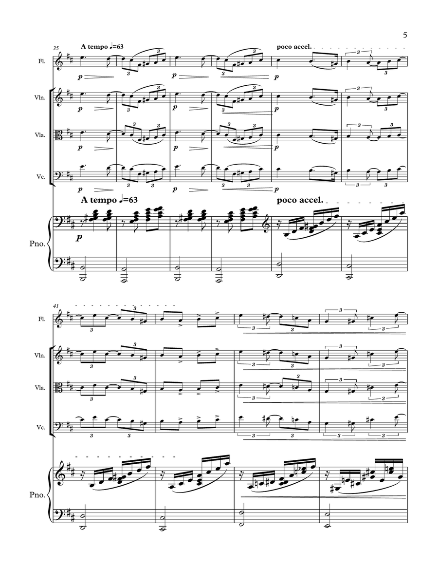 Intermezzo from the Opera Manon Lescaut (for flute, violin, viola, cello and piano) Small Ensemble scores gallery preview page 5