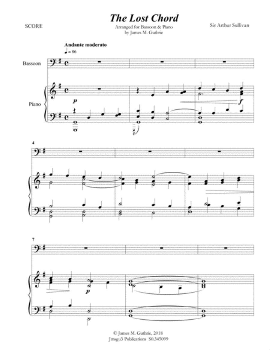 Sullivan: The Lost Chord for Bassoon & Piano Woodwind Duet scores gallery preview page 1