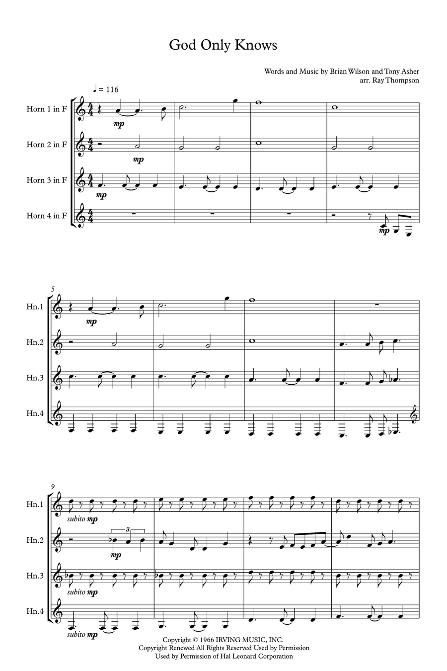 God Only Knows Brass Quartet scores gallery preview page 2
