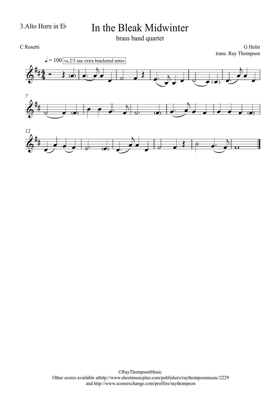 Holst: In the Bleak Midwinter - brass band quartet (treble clef) Brass Quartet scores gallery preview page 5