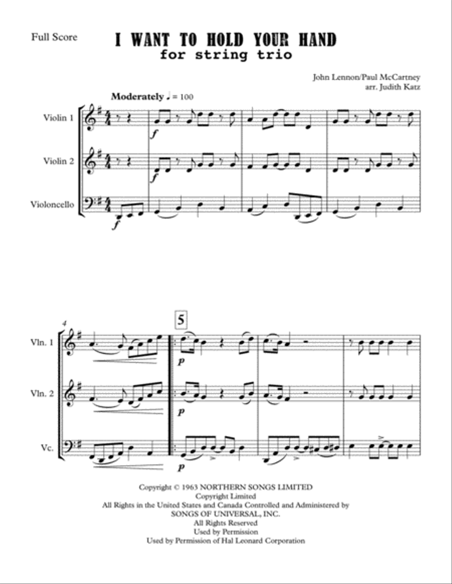 I Want To Hold Your Hand String Trio scores gallery preview page 2