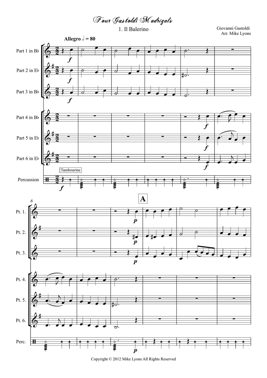 Four Gastoldi Madrigals (6-part brass choir) Small Ensemble scores gallery preview page 3