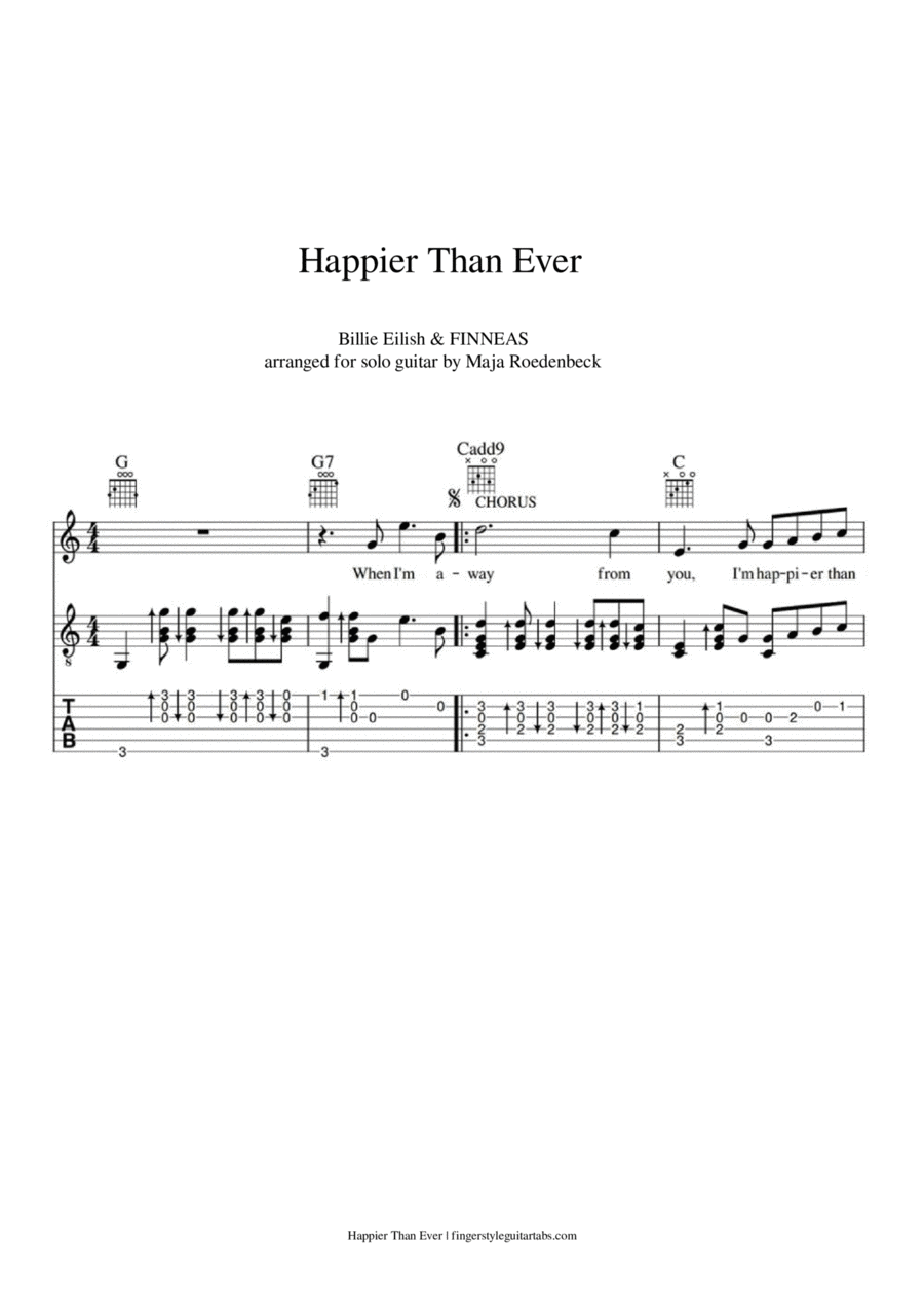 Happier Than Ever Electric Guitar scores gallery preview page 1