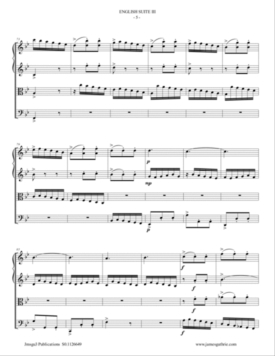 BACH: English Suite No. 3 BWV 808 for String Quartet String Quartet scores gallery preview page 5