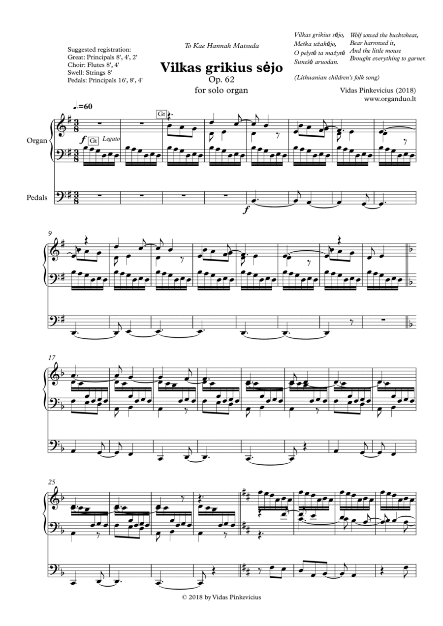 Vilkas grikius sėjo, Op. 62 for solo organ (2018) by Vidas Pinkevicius Organ Solo scores gallery preview page 1