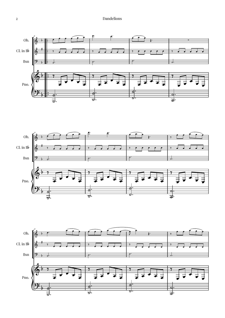 Dandelions Woodwind Trio scores gallery preview page 2