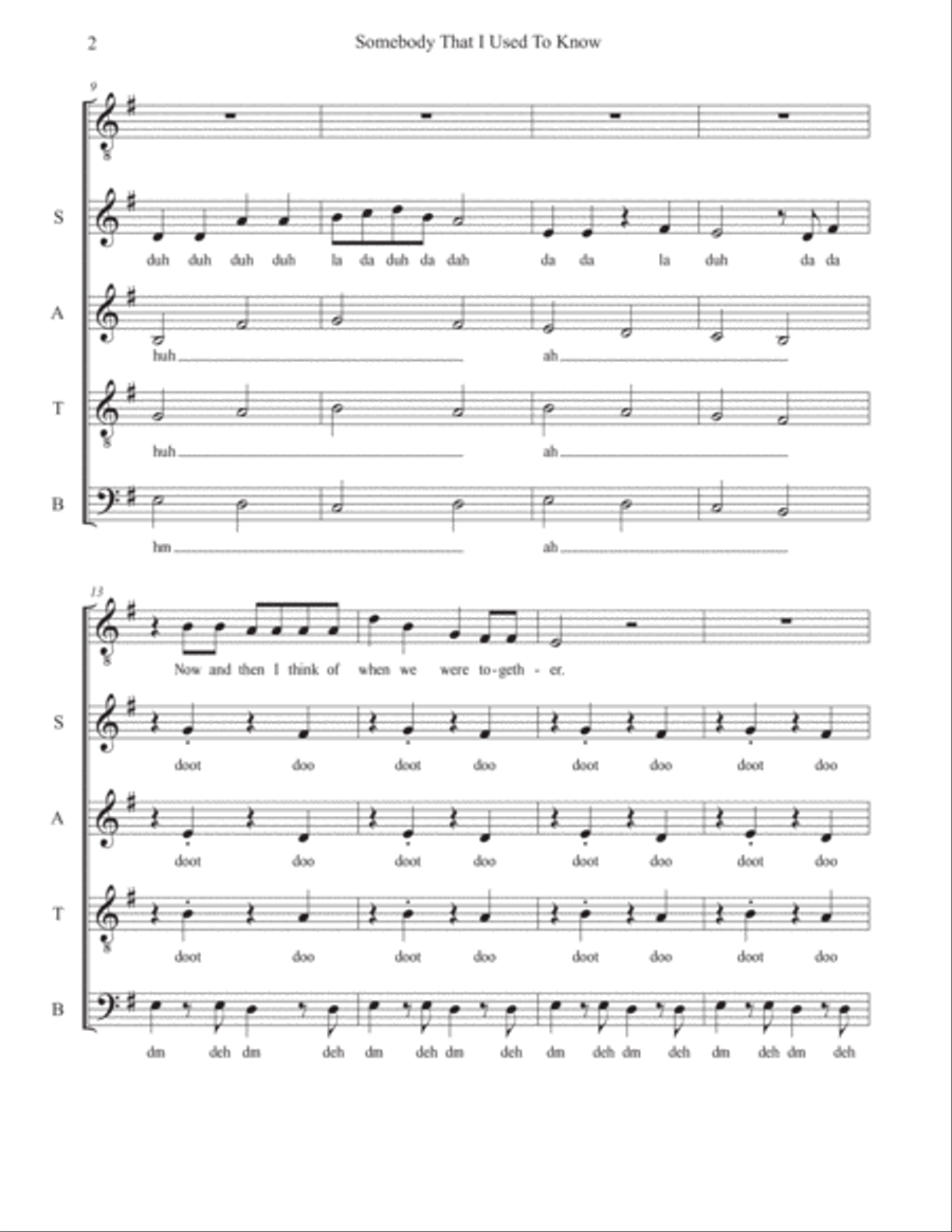 Somebody That I Used To Know 4-Part scores gallery preview page 2