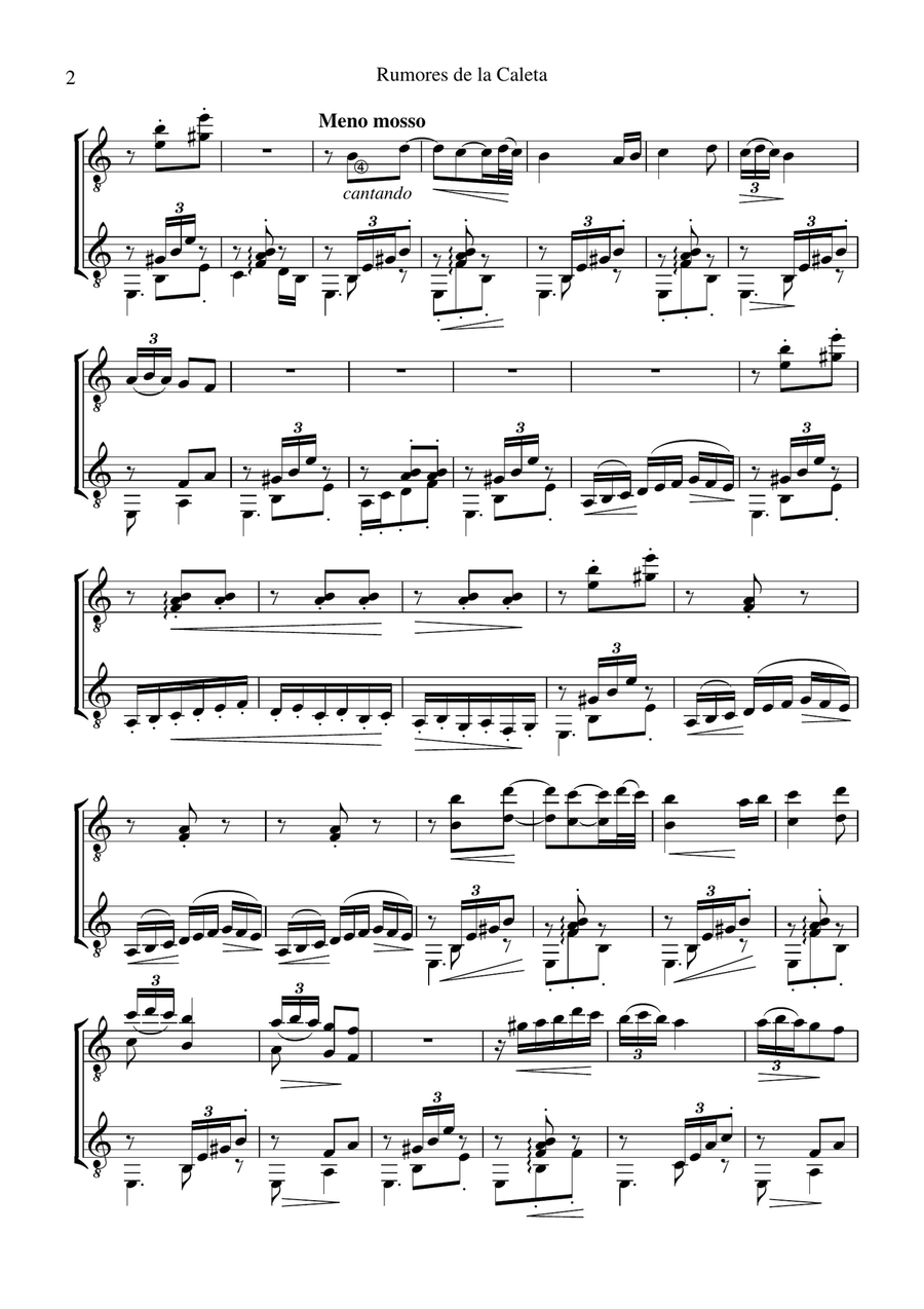 Rumores de la Caleta Op. 71 No. 6 for guitar duo Classical Guitar scores gallery preview page 2