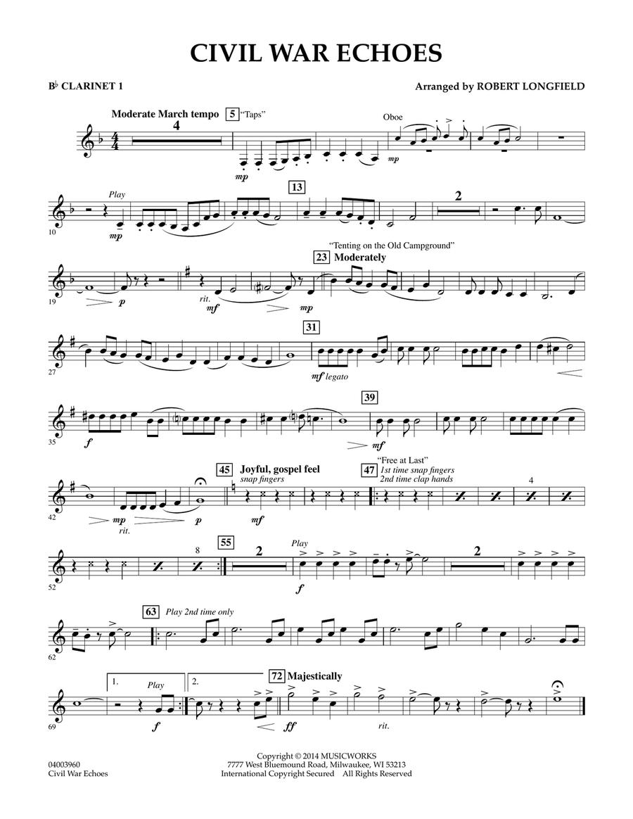 Civil War Echoes - Bb Clarinet 1 Concert Band scores gallery preview page 1
