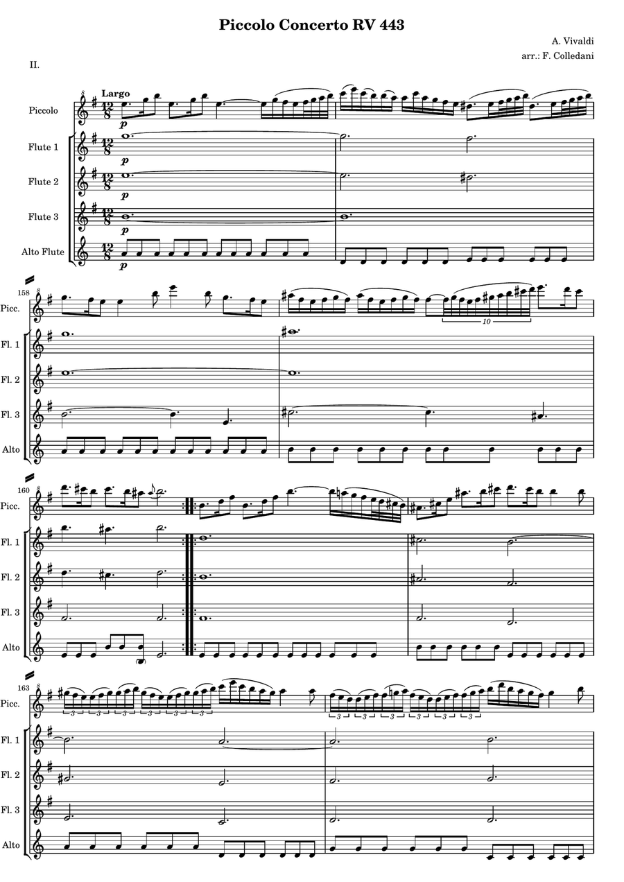 Vivaldi - Piccolo Concerto RV 443 - Second and third movements - version for Flute Quintet or Flute Woodwind Quintet scores gallery preview page 1