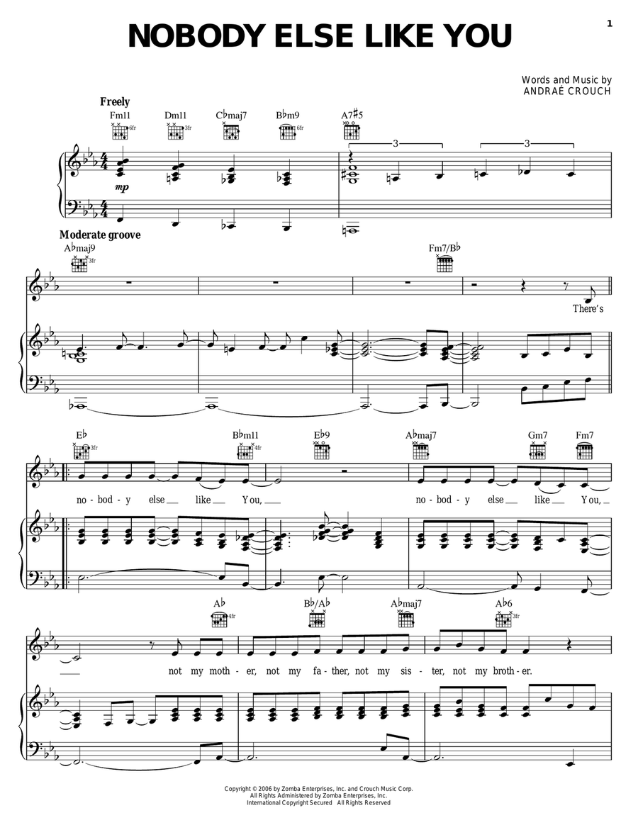 Nobody Else Like You Piano, Vocal, Guitar scores gallery preview page 1