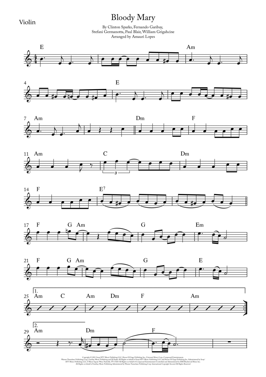 Bloody Mary Violin Solo scores gallery preview page 1