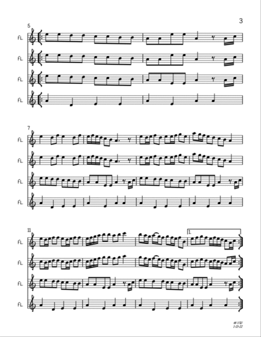 Hanerot Halalu (Flute Quartet) Flute Quartet scores gallery preview page 3