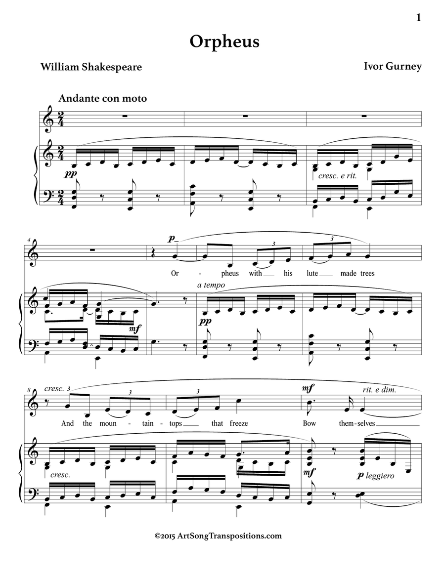 GURNEY: Orpheus (transposed to C major) Piano, Vocal scores gallery preview page 2