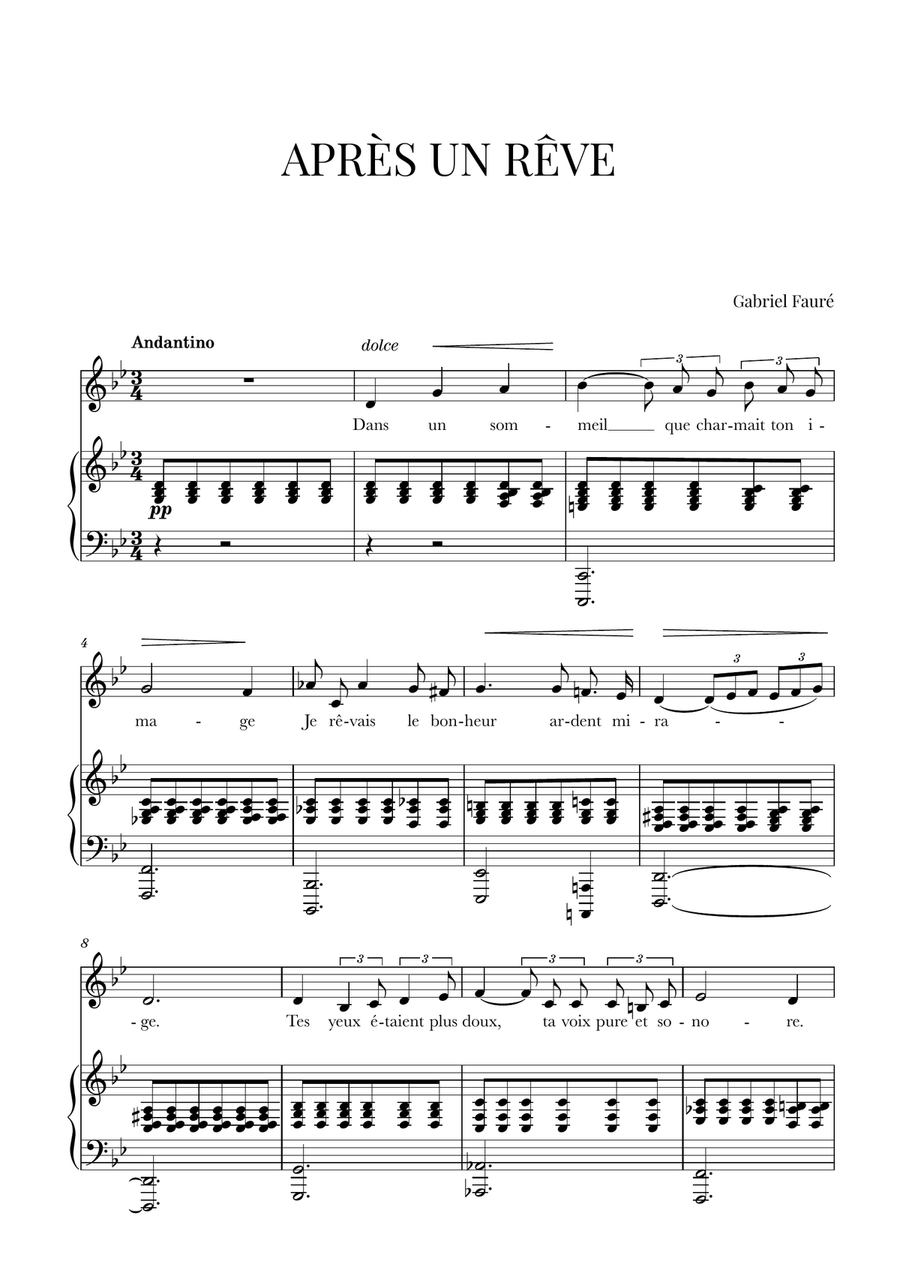 Fauré - Après un Rêve (G minor) Voice scores gallery preview page 1