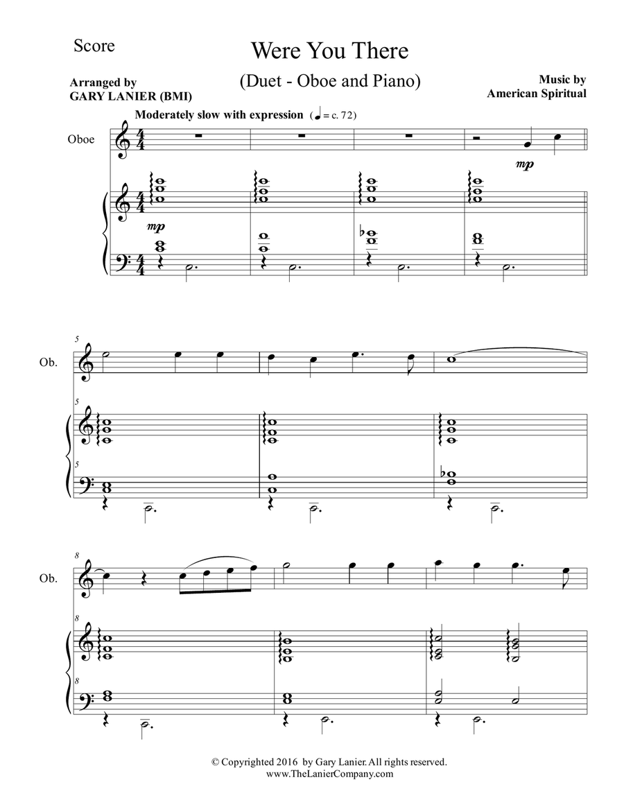 Gary Lanier: WERE YOU THERE (Duet – Oboe & Piano with Parts) Woodwind Duet scores gallery preview page 2