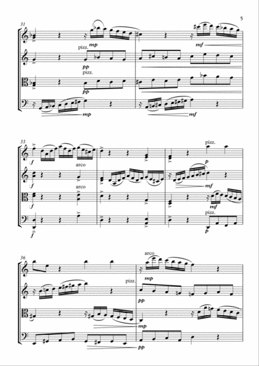 Mozart - Piano Sonata No. 16 in C major (first movement) String Quartet scores gallery preview page 5