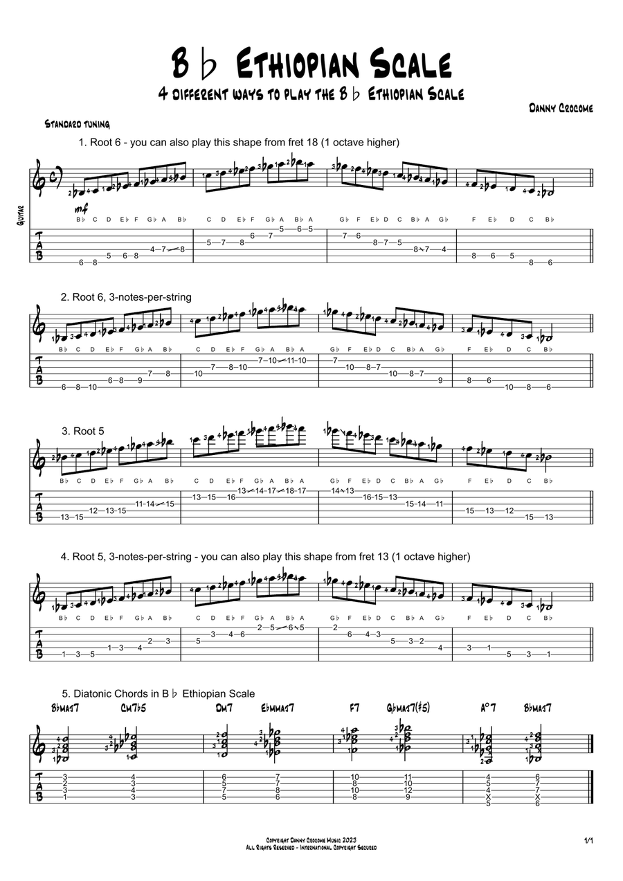 Bb Ethiopian Scale (4 Ways to Play) Electric Guitar scores gallery preview page 1