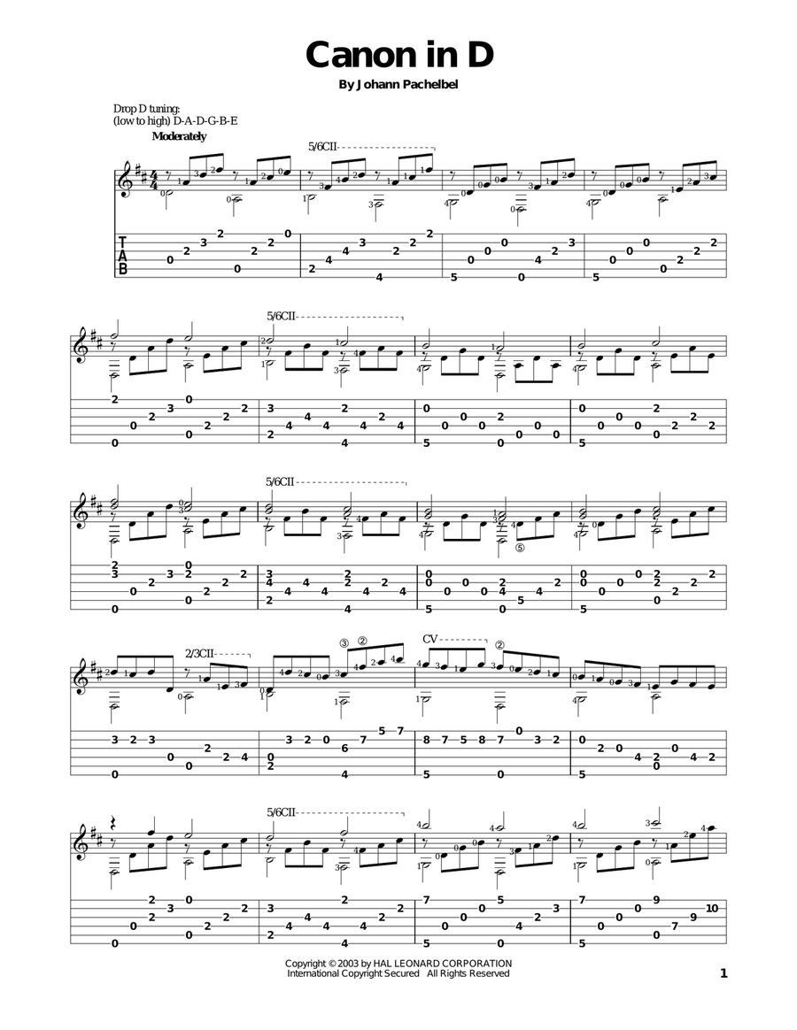 Canon In D Acoustic Guitar scores gallery preview page 1