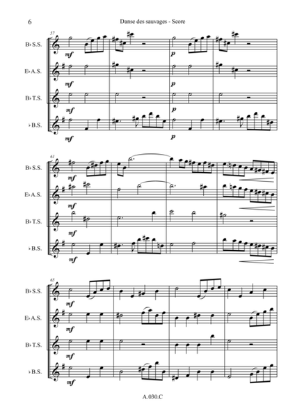 Danse des sauvages, for Saxophone Quartet - Score & Parts
