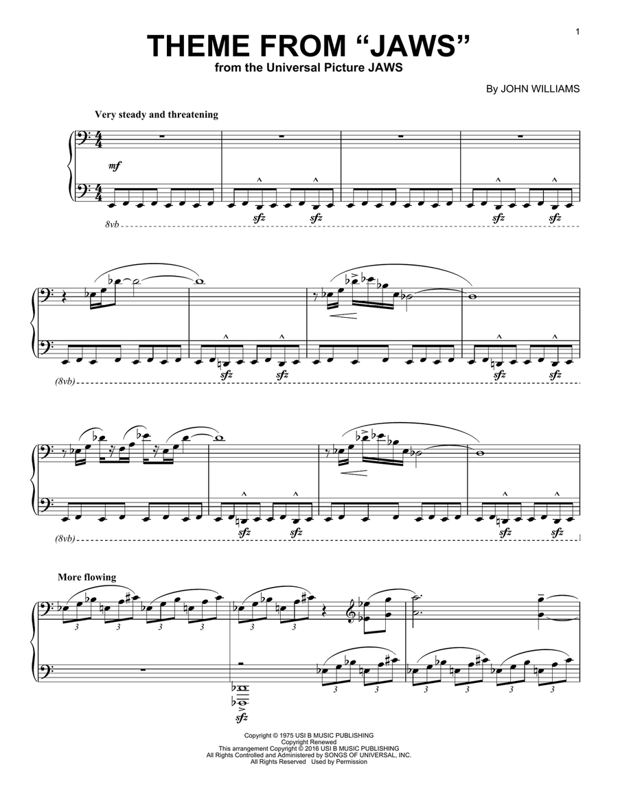 Theme from Jaws Piano Solo scores gallery preview page 1
