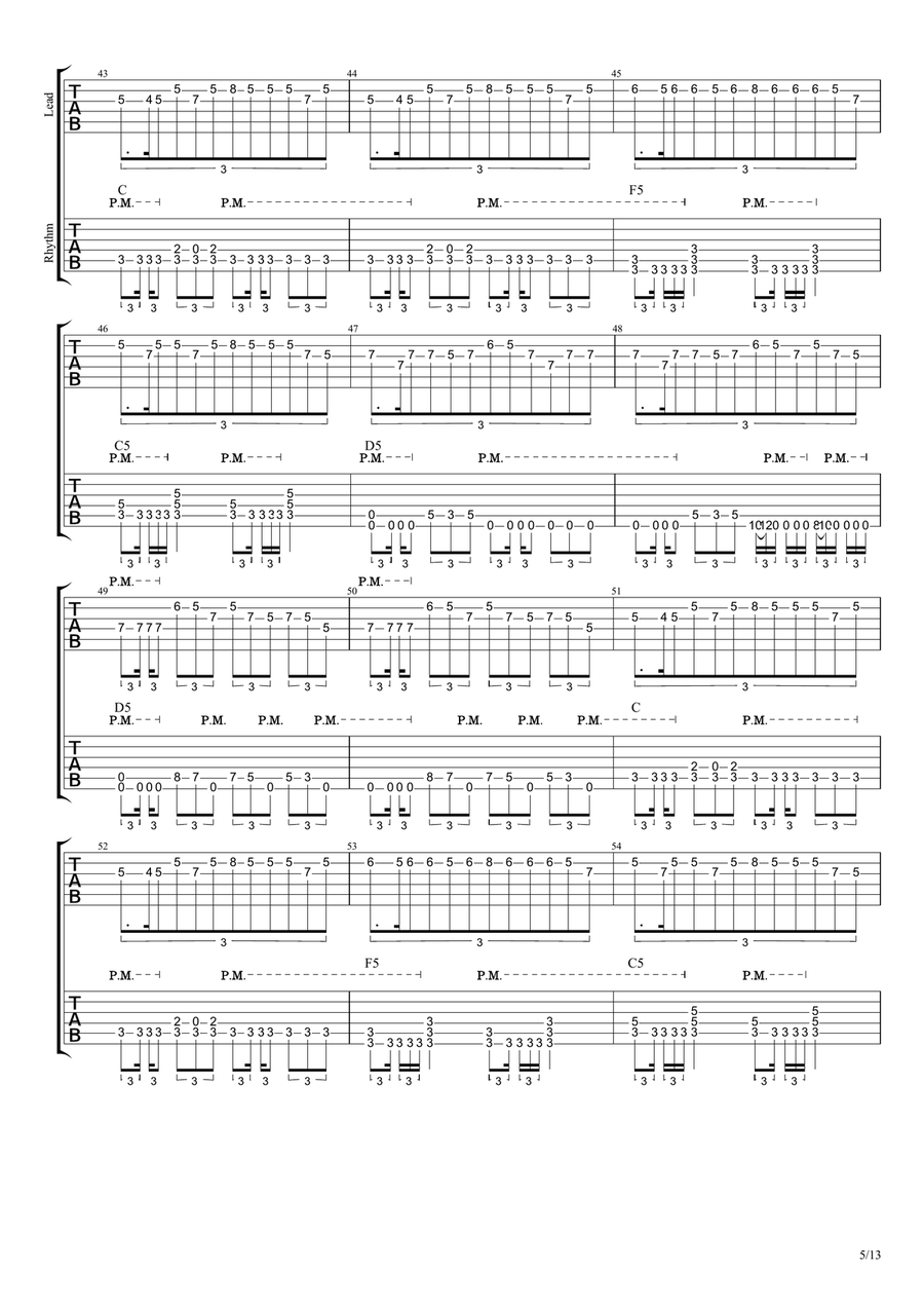Last Of The Mohicans (main Theme) Guitar Tablature scores gallery preview page 5