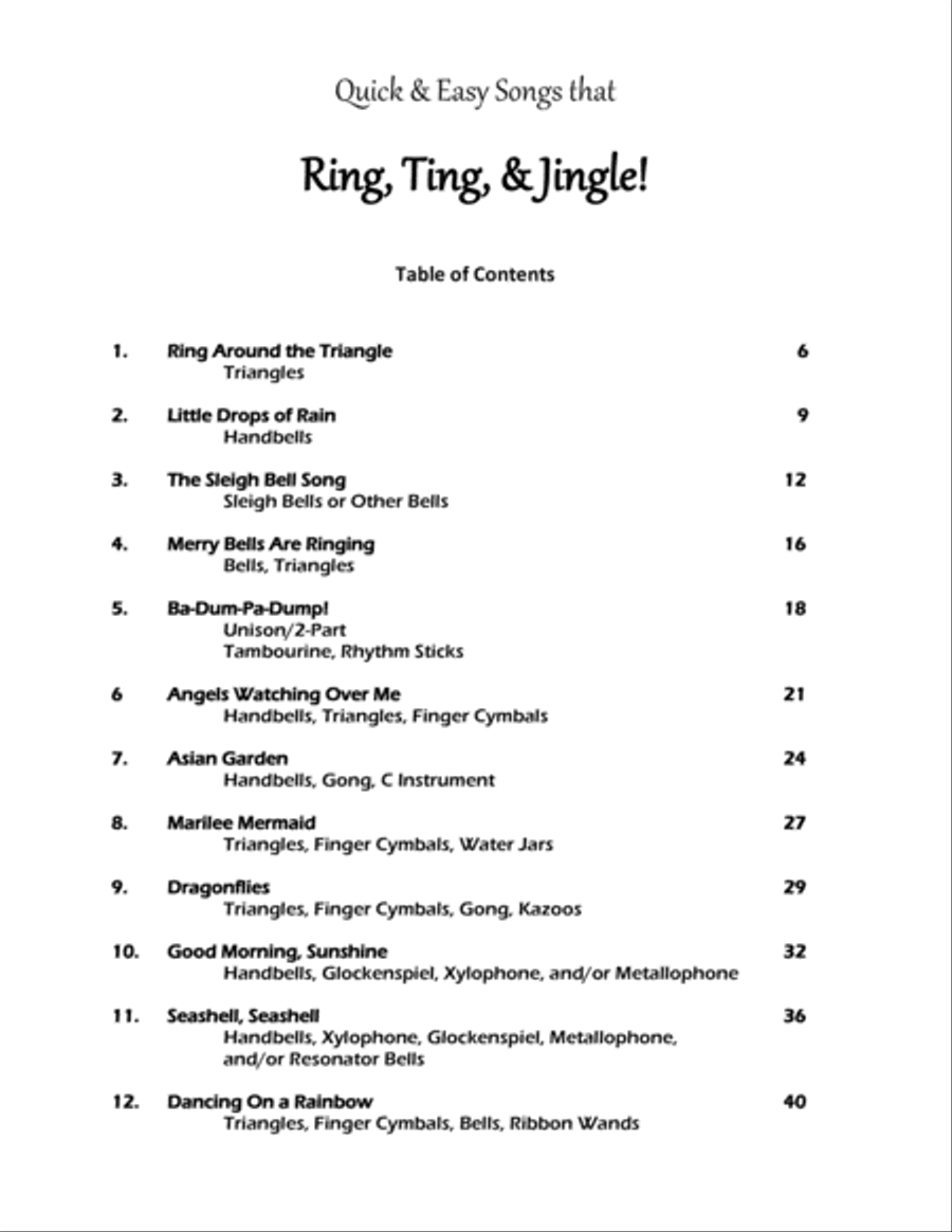 Quick & Easy Songs that Ring, Ting, & Jingle! (12 Activity Songs for Elementary Students) Unison Choir scores gallery preview page 5