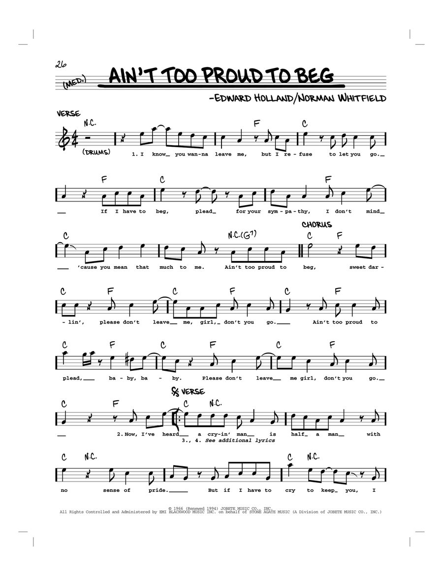 Ain't Too Proud To Beg Ain't Too Proud To Beg Piano scores gallery preview page 1