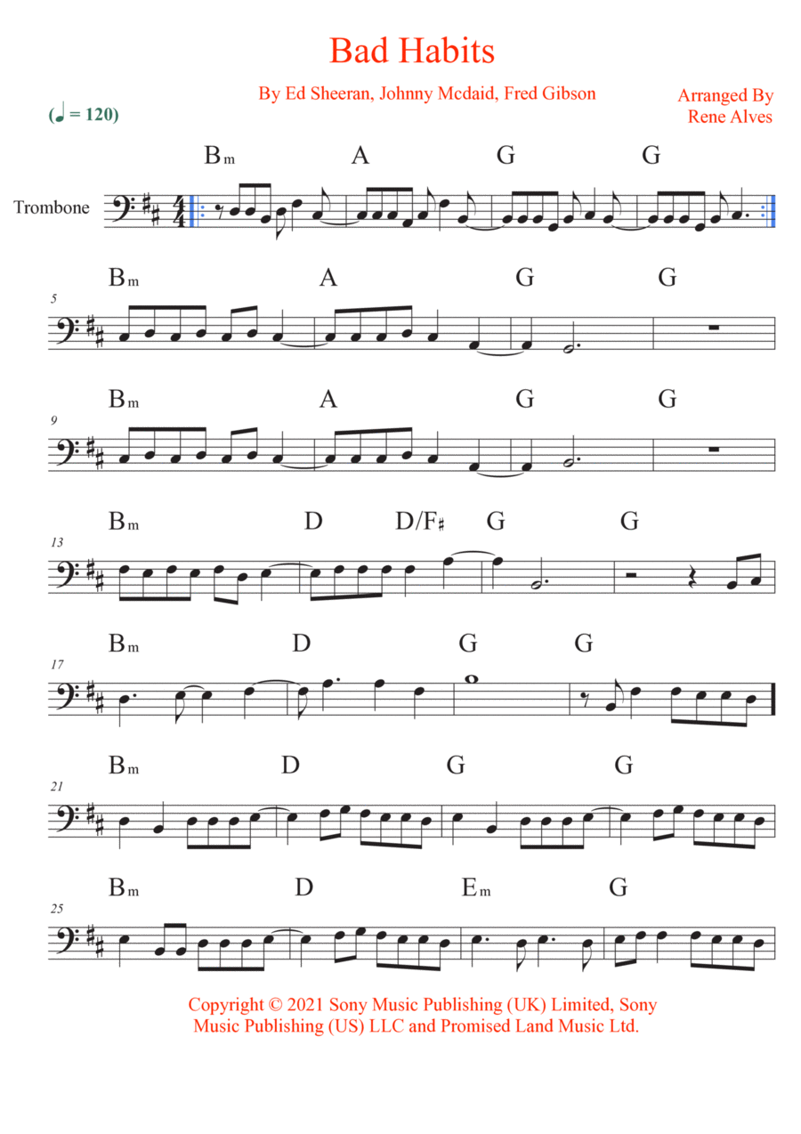 Bad Habits Trombone Solo scores gallery preview page 1