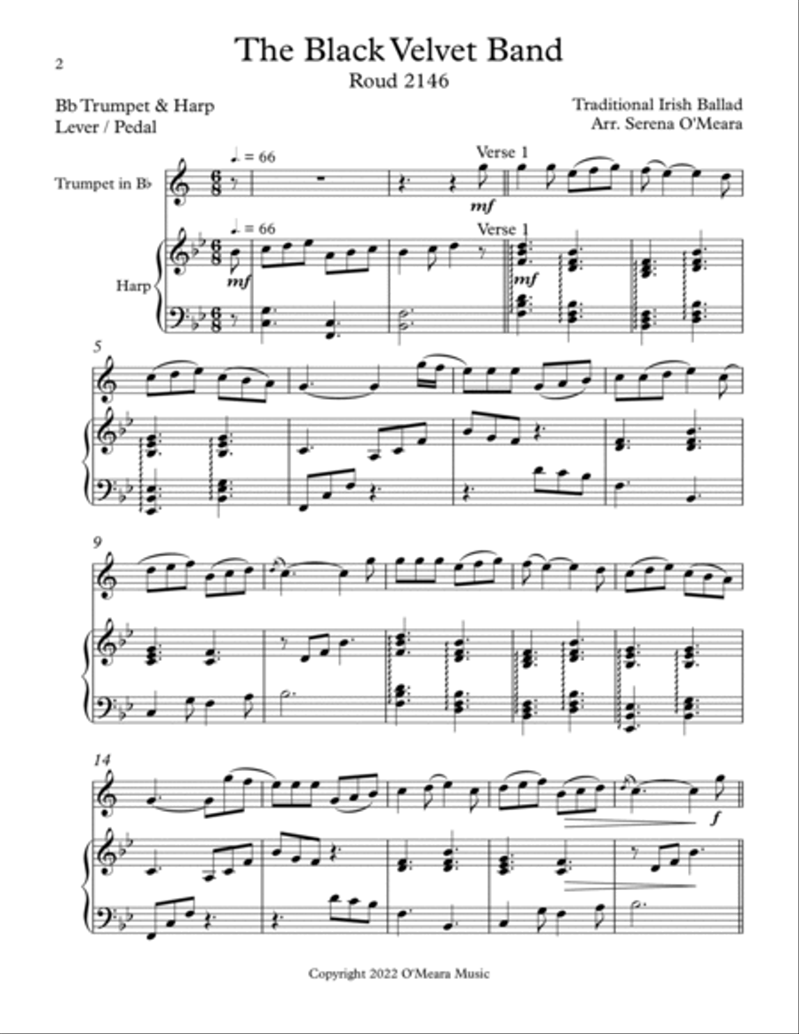 The Black Velvet Band, Duet for Bb Trumpet & Harp Trumpet Duet scores gallery preview page 2