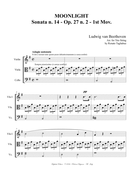 MOONLIGHT SONATA - For String Trio - 1st Mov. - With parts image number null