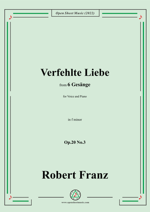 Book cover for Franz-Verfehlte Liebe,in f minor,for Voice and Piano