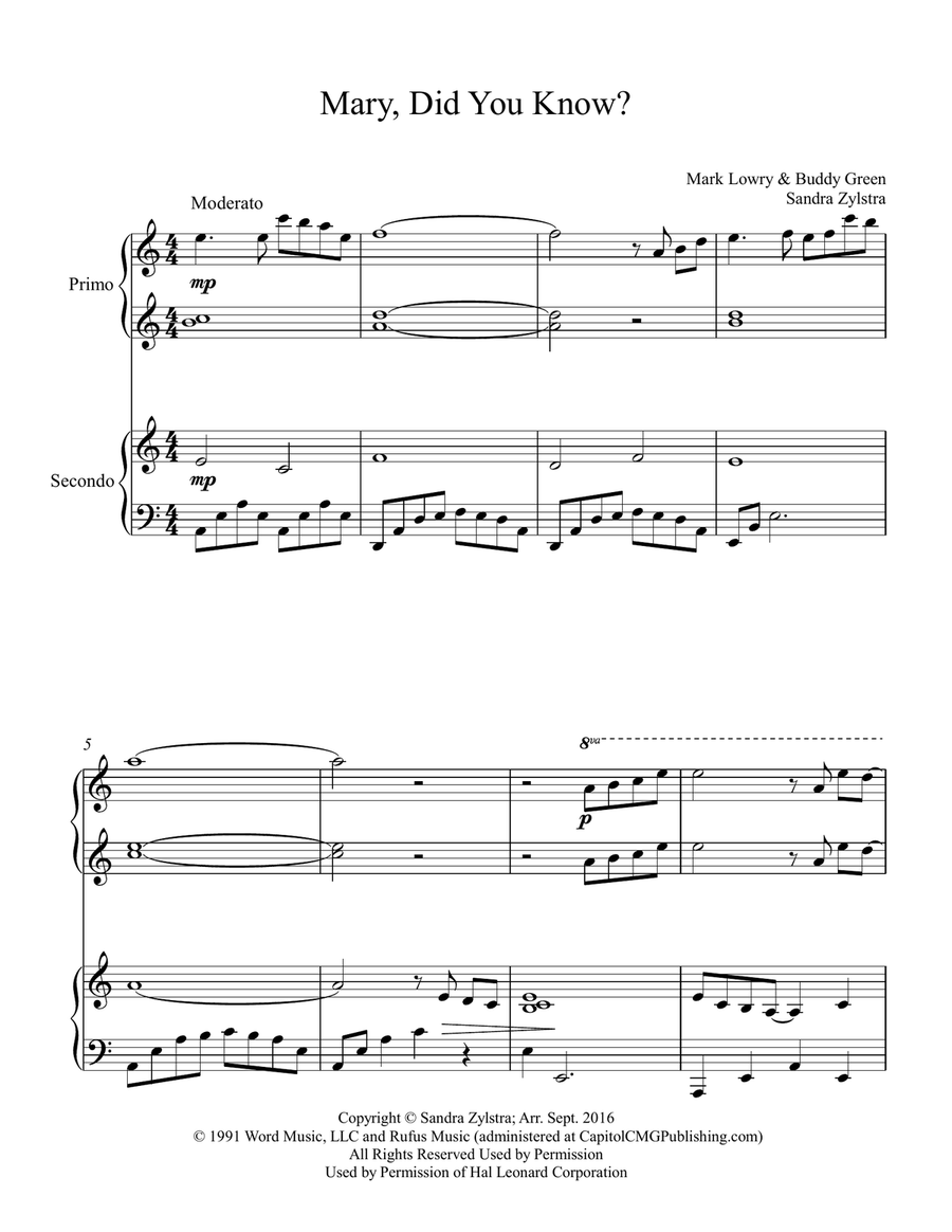 Mary, Did You Know? 1 Piano, 4-Hands scores gallery preview page 2